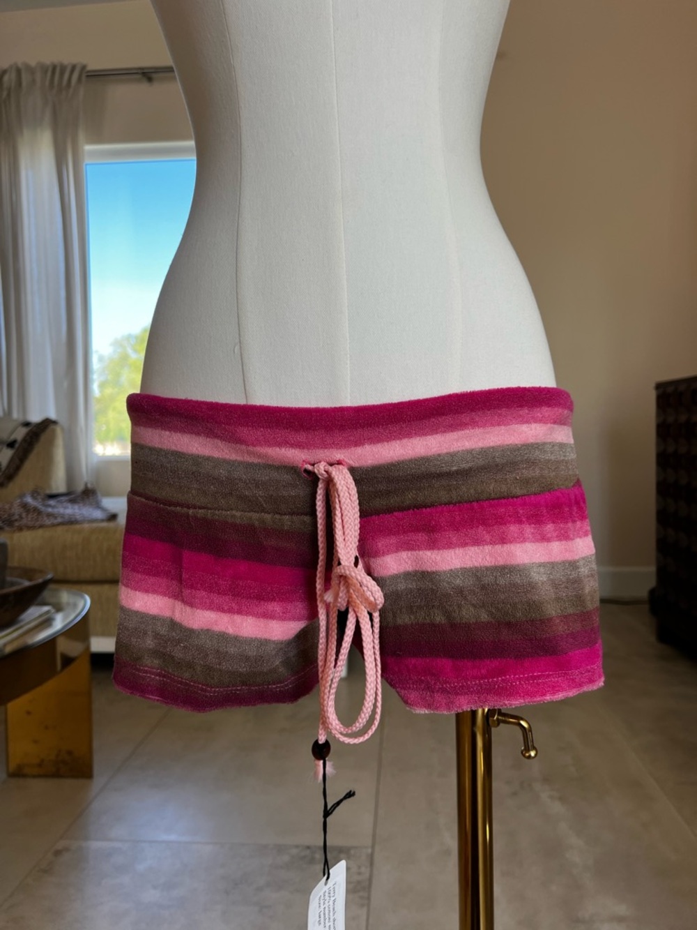 Striped Pink & Brown Beach Cover-Up Shorts - Picture 2 of 2